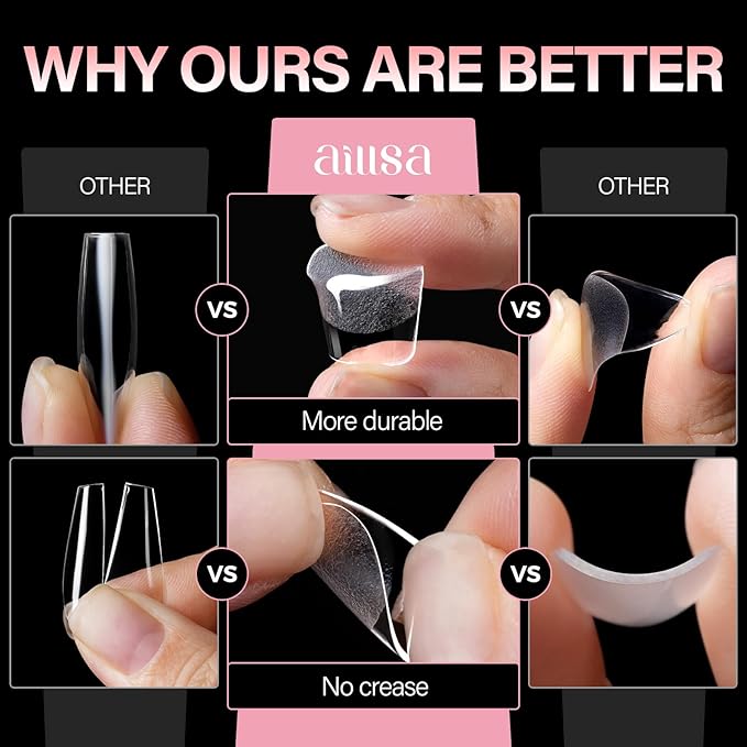 AILLSA Extra Short Square Nail Tips - 15 Sizes 120pcs Half Matte False Nail Tips Pre-shaped Short Nails Tips, Acrylic Fake Press on Gelly Tips for Gift