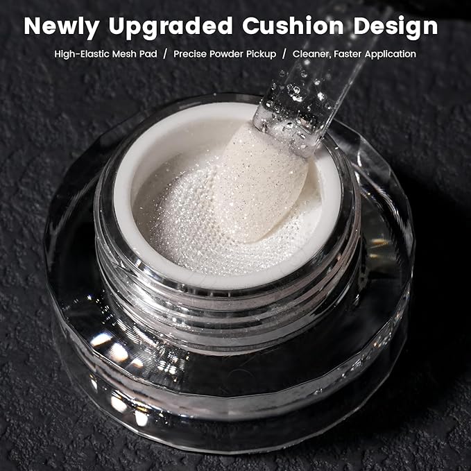 Yokefellow GleamTap Cushion White Pearl Chrome Nail Powder,Mirror Effect Pearlescent Pigment Glitter Dust Nail Art Decoration for Home DIY Salon Manicure (GT212 Pearl White