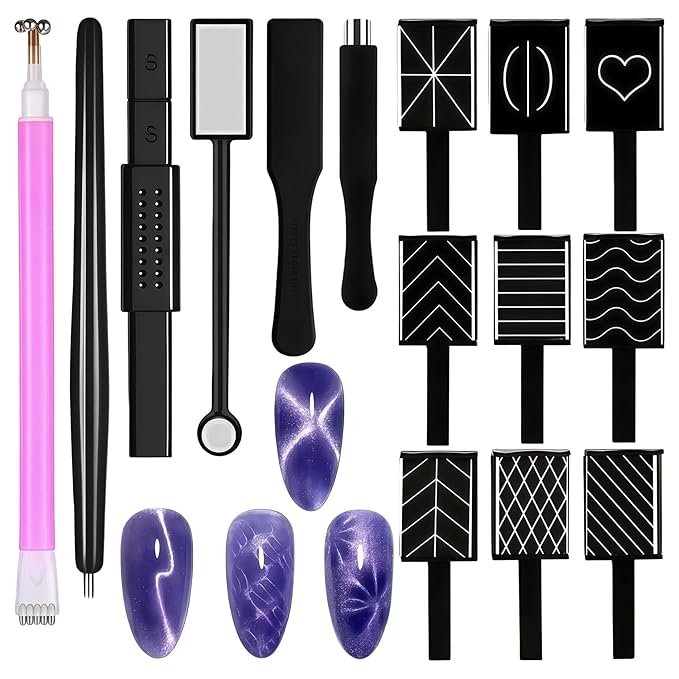Cat Eye Magnet for Nails Set:15PCS Cateye Gel Nail Polish Magnet Wand , Polish Cateye Magnetic for Nails, Cat Eye Magnetic Sticks Nail Art Design Tools