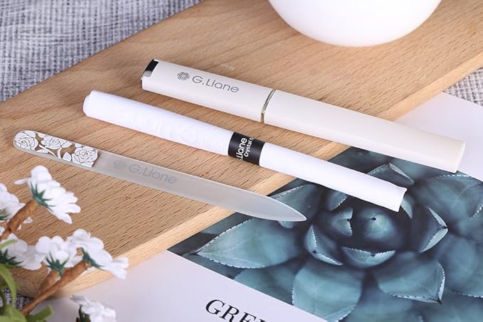 Crystal Nail File-Double Sided Etched Glass Nail Files Manicure Pedicure Tools for Natural Acrylic Gels Nails (Rose White)