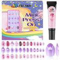 EBANKU 72Pcs Press on Nail Kids, 3 Pack Purple Heart Kid Flase Nails Kit with Nail Glue Set Fake Nail for Girls Nail DIY Salon Home Decor