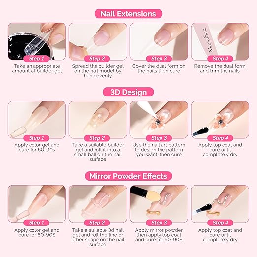 MelodySusie Solid Builder Nail Gel Kit 3D Nail Gels Sculpting Gel for Art Non-Sticky Hand Carving Glue Extension with Sequins Chrome Powder DIY Salon Home 60g