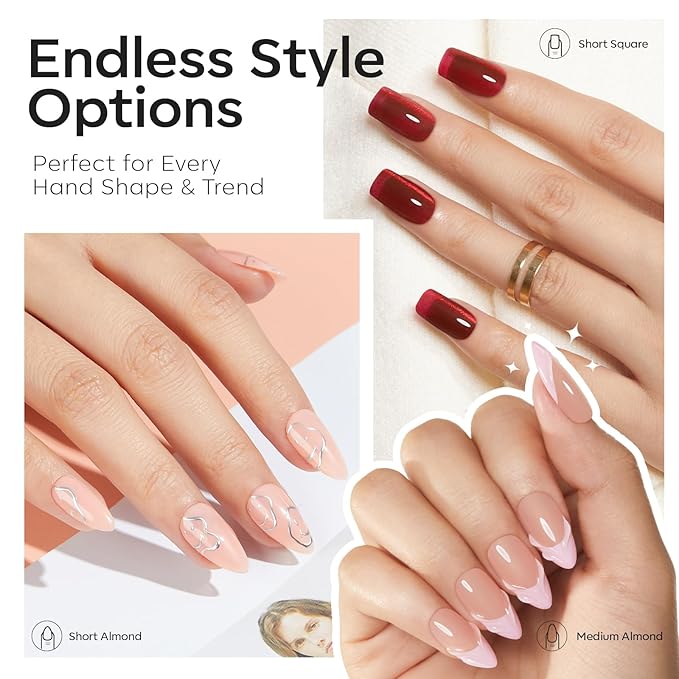 Modelones Medium & Short Almond & Short Square nail tips - Multi-type 3 Styles Set Gel Tips Half Matte Full Cover Clear Acrylic Gel Kit Fake Nails for Extension DIY Salon 450Pcs 15Sizes