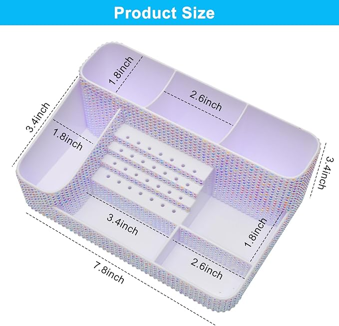 ANRUI Nail Drill Bit Holder, 28 Holes Plastic Nail Drill Machine & Bits Storage Case, Professional Nail Desk Organizer for Manicure Tools Gift for Women and Girls- Sparkling Diamond