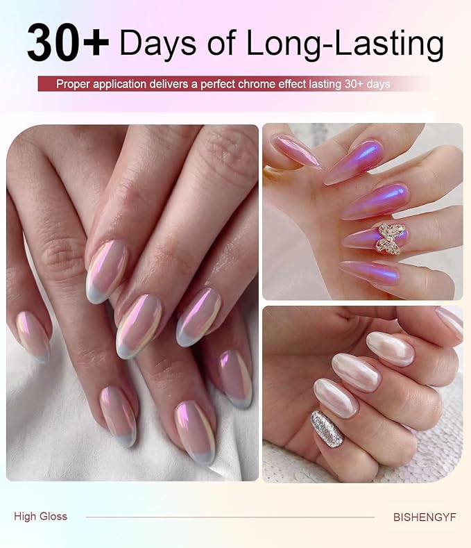 White Chrome Nail Powder - 15g No Wipe 3D Nail Gel Pink Pearl Nail Chrome Powder Non-Sticky Clear 3D Sculpting Gel Hard Gel Carving Gel for Nail Art Home DIY