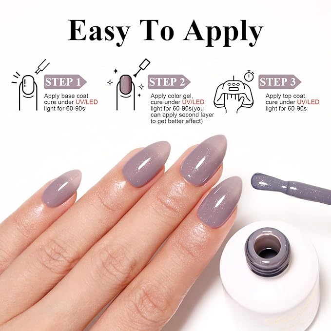 Imtiti Glitter Gel Nail Polish, 0.5 Fl Oz Grey Brown Glitter Gel Polish Soak Off LED U V Gold Shimmer Sparkle Nail Gel Polish DIY Nail Art Starter Manicure Salon Gel Nail Polish Kit