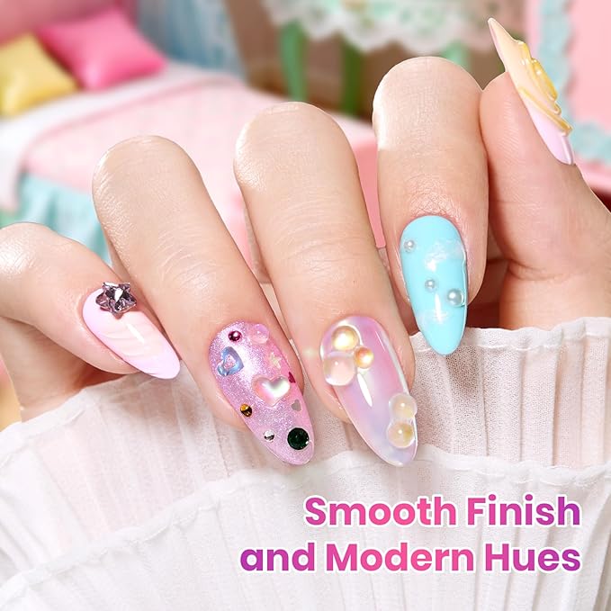 Beetles Pastel Gel Nail Polish Set - Dreamy Dollhouse 6 Colors Hema-Free Gel Nail Kit Spring Pink Yellow Blue Glitter Shimmer Soak Off UV LED DIY Gel Nail Art Gifts for Women