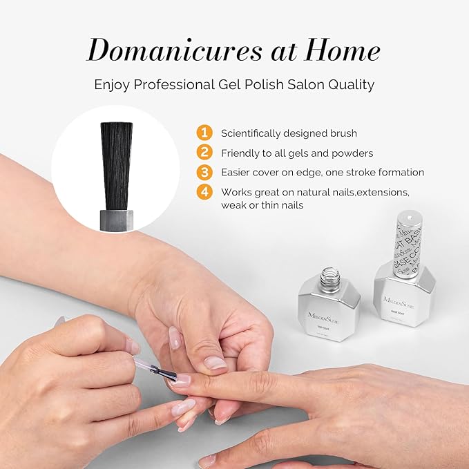 MelodySusie 2Pcs 15ml No Wipe Glossy Top Coat & Base Coat Set Long Lasting Shine Finish Soak Off UV LED Nail Lamp Nail Art Design Manicure Kit Perfect Gifts for Women Girls