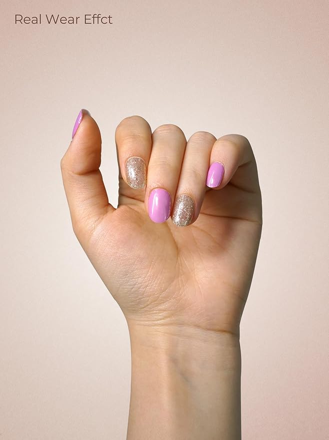 Pre Cured Gel Nail Strips - 44PCS Salon Quality Gel Nail Stickers - Long Lasting Polish Wraps for Women no UV Light Needed Easy Apply & Remove (Peach Pink)
