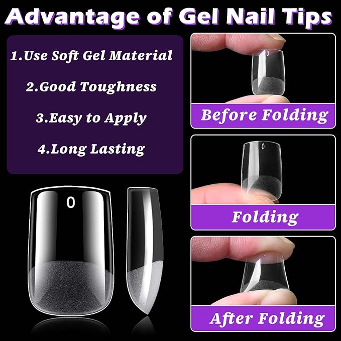 300pc Short Square Nail Tips, Soft Gel Nail Tip Square Fake Nails Artificial Fingernail, 15 Sizes Full Cover Clear Press on Nail Short Acrylic Nails Tips for Nail Extension, Press Nails Making