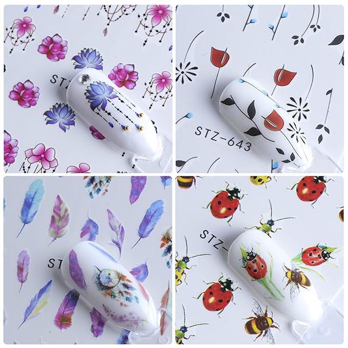 40 Sheets Nail Water Transfer Decals, Nail Art Stickers for Women, Holographic Flowers Pendant Necklace Butterfly Leaf Nail Designs Supplies, Acrylic Nails Decorations DIY Resin Nail Decal Tattoos Set