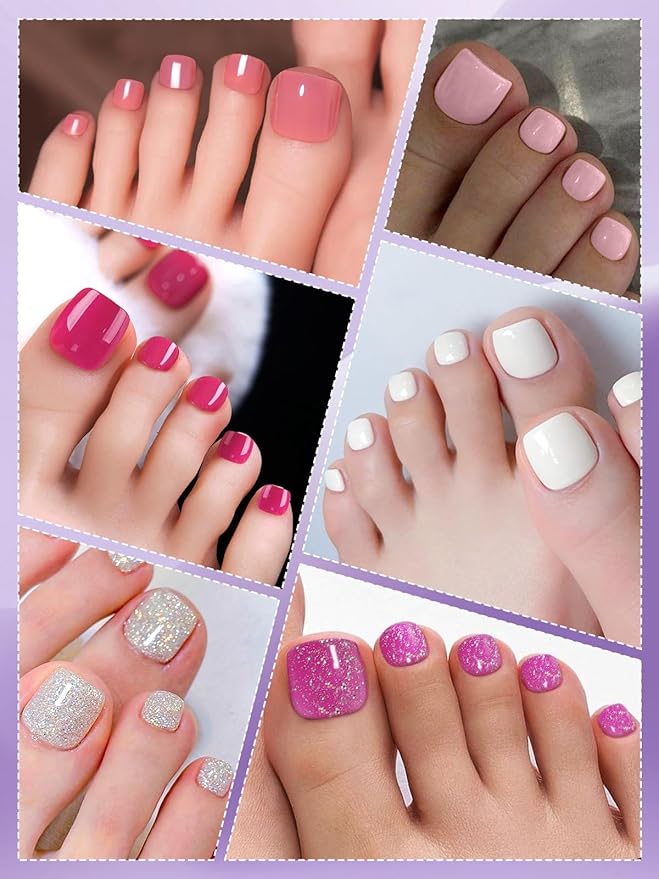 EBANKU Press On Toenails Short, 216 Pcs Square Toe Nail Tips Solid Color False Toenails 18 Sizes Press On Nails Full Cover Nail Tips with Nail Glue for Nails DIY Salon Home