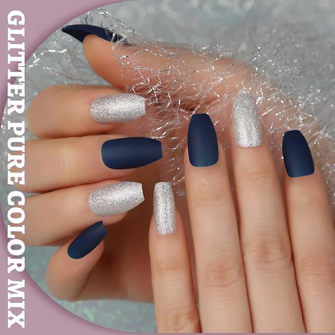 Press on Nails,Teenitor 288PCS Matte Medium Length, Acrylic Fake Nails Full Cover, Ballerina Coffin Press on Nails,Glitter Press On False Nails