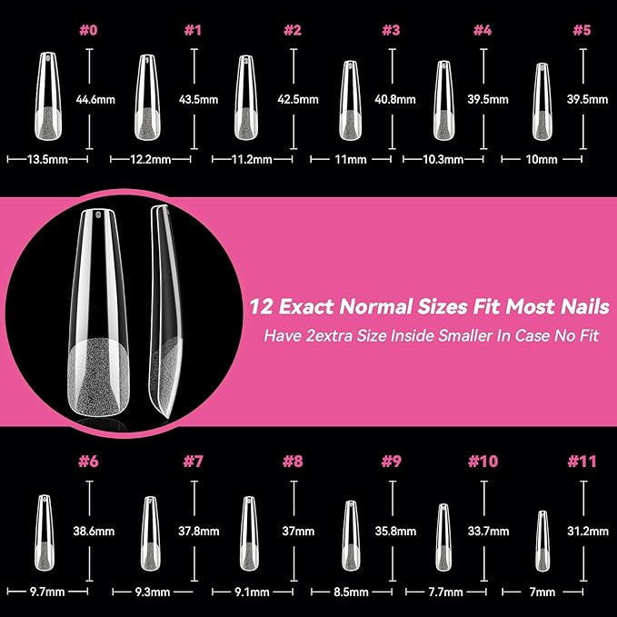 UNA GELLA Extra Long Coffin Nail Tips XXL Soft Gel Nail Tips Coffin 120pcs Pre-shape Press On Nails No C Curve Full Cover Ballerina Nail Tip Clear Fake Nail for Acrylic Nail Soak Off DIY Salon 12Sizes