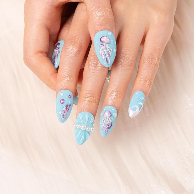 LOVFUL Press on Nails Bikini Bottom | Handmade with Full Covered Crystals | Reusable Fake Nails | Almond Regular 1.0 in | H323-S