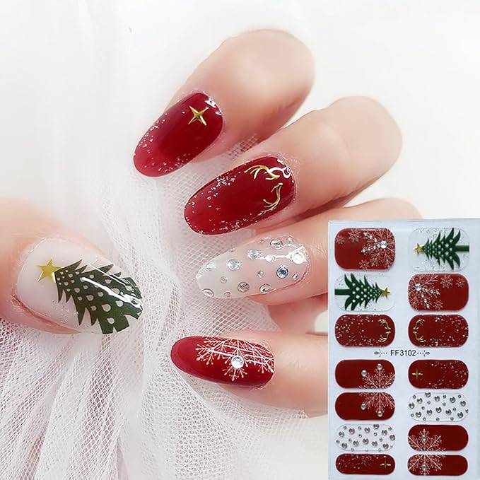 4 Sheets Christmas Nail Wraps Stickers 5D Charms White Snowflake Gel Nail Stickers Strips Self-Adhesive Winter Holiday Full Wraps with Xmas Trees Elk Reindeer Nail Polish for Women Acrylic Nails DIY