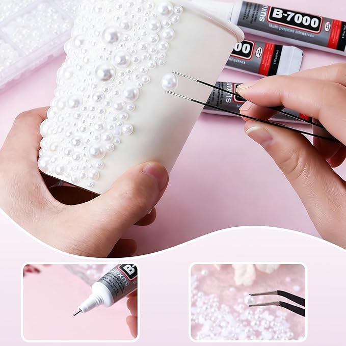 42000 Pcs Flat Back Pearls for Crafting with B7000 Glue White Half Pearls Beads for Jewelry Making Crafts Nails Clothes Shoes Hair Graduation Cap Decorations Cup DIY 2/3/4/5/6/8/10mm