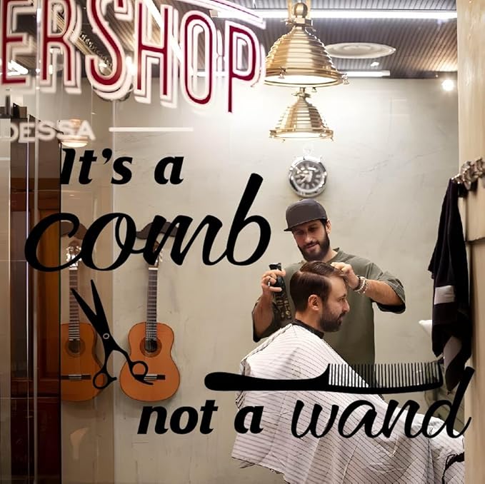 SUPERDANT It's A Comb Not Wand Wall Stickers Combs and Barber Scissors Vinyl Wall Decals Barbershop Art Wall Pantry Barber's StoreDIY Decoration Door Decoration Barber Shop Wall Decoration