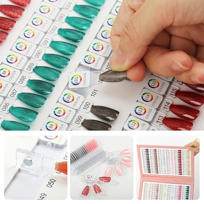 Magnetic Nail Swatch Book,180 Nail Color Display Book with 192 Magnetic Tips,Professional Nail Salon Color Display Book for Easy Preview & Storage