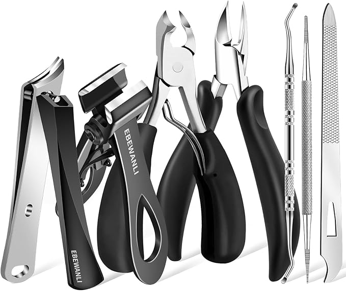 Toenail Clippers for Seniors Thick Toenails, Curved Blade Angled Nail Clippers and Straight Nail Clipper, Heavy Duty Ingrown Toenail Clippers, Large Toe Nail Cutter Clippers for Ingrown Nails