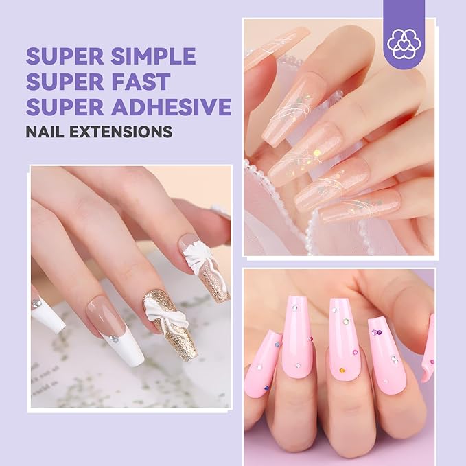 SAVILAND Gel Nail Kit with U V Light: Gel Nail X Kit with Nails Glue Easy At Home Nail Kit 500Pcs Short Coffin Nail Tips and Nail Drill 4-in-1 Glue Gels 15ML Mini U V Nail Lamp For Manicure