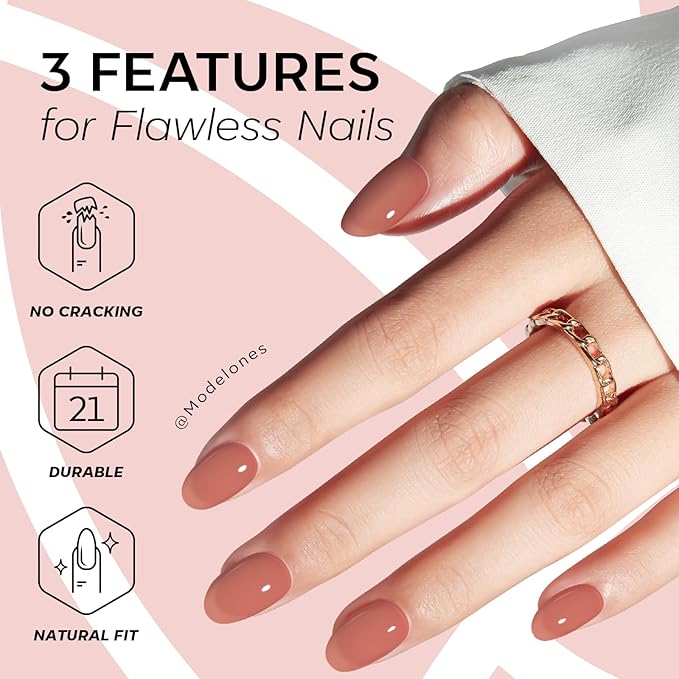 modelones Sheer Milk Tea Short Press on Nails, Semi-Transparent Oval Fake Nails Kit Press Ons with Nail Glue, Adhesive Tabs, Nail File, Prep Pad, Manicure Stick, 32Pcs 16 Sizes, Spring Women Girl Gift