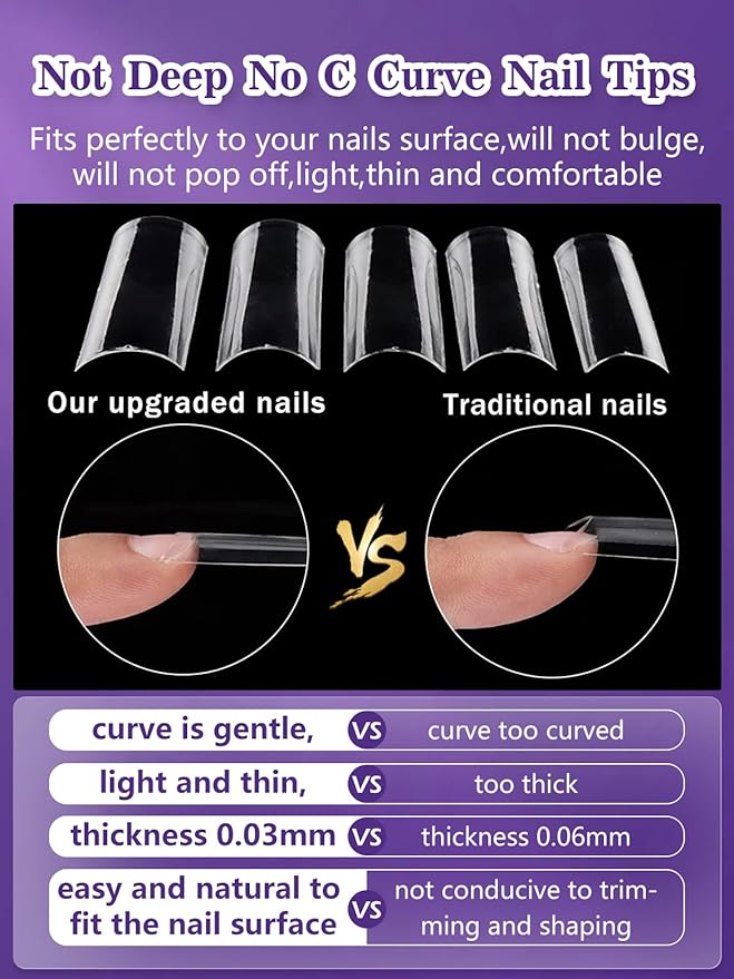504PCS XXL Square No C Curve Nail Tips for Acrylic Nails Professional, Clear Tapered Square Straight Half Cover Extra Long Fake Nails, Ballerina Coffin Nails Tips for Salons DIY Nail Art