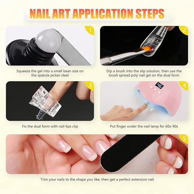LIONVISON Poly Gel Nail Forms: 120Pcs Coffin Shape Nail Forms for Builder Gel Reusable - 12 Sizes Extension Acrylic Nail Molds Sets - False Nail Tips for Manicure Nail Art Design Salon DIY