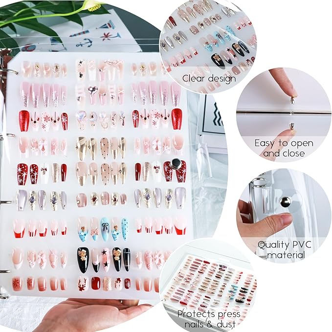 Clear Press on Nails Storage Box Press on Nail Organizer Binder Salon Art Display Supplies Packaging Book Sample Exhibition with Double-sided Adhesive Medium A5