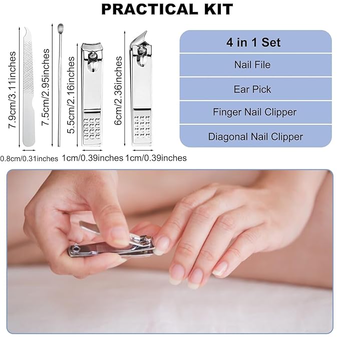 16 Sets Travel Manicure Set Professional Nail Clipper Kit Bulk,4 in 1 Adult Stainless Steel Travel Manicure Kit with Case Individually Wrapped Nail Clippers Bulk for Homeless,Hotel,Charity（Black）