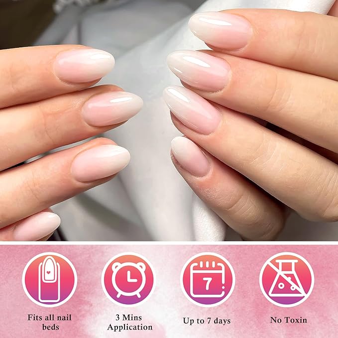 AddFavor 240pc Ombre Almond Press on Nails Short Fake Nails - Glue on Nails Almond Acrylic Nails Press ons Nail Tips Short Stick on Nails with Nail Glue and Adhesive Tabs for Women