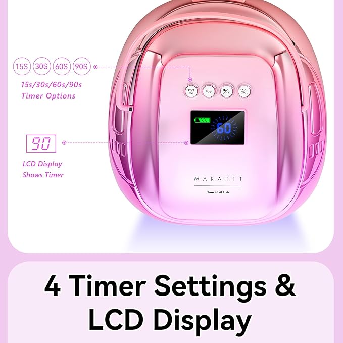 Makartt UV Nail Lamp – 30W Fast Curing UV Light with Handle Rechargeable Cordless Nail Dryer for Gel Polish with 45 Beads Dual Lights 4 Timers LCD Smart Sensor for Nail Art Design(Gradient Purple)
