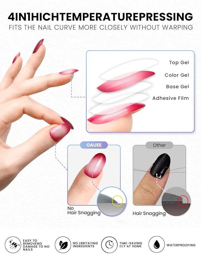 Semi Cured Gel Nail Strips | Built-In Gel Top Coat | UV Light Required | Salon Quality, Easy Application And Removal (Velvet Rouge Reverie ）