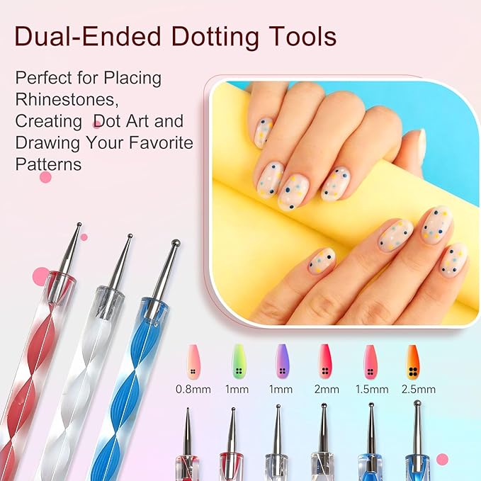 65Pcs Nail Art Tools Set, Professional 7Pcs Nail Art Brushes and 2Pcs Striping Liner Brush, 3Pcs Dual Tipped Dotting Pen, 4-types Cat Eye Magnet, 50Pc Nails Sponges for Ombre & Grabbing Pen