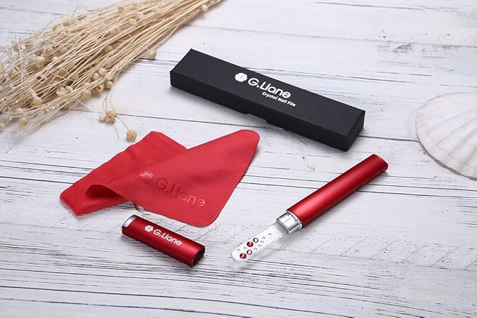 Professional Nail File with Crystals,Glass Nail Files in Case Manicure Pedicure Tools for Natural Acrylic Gels Nails (Red Bubble)