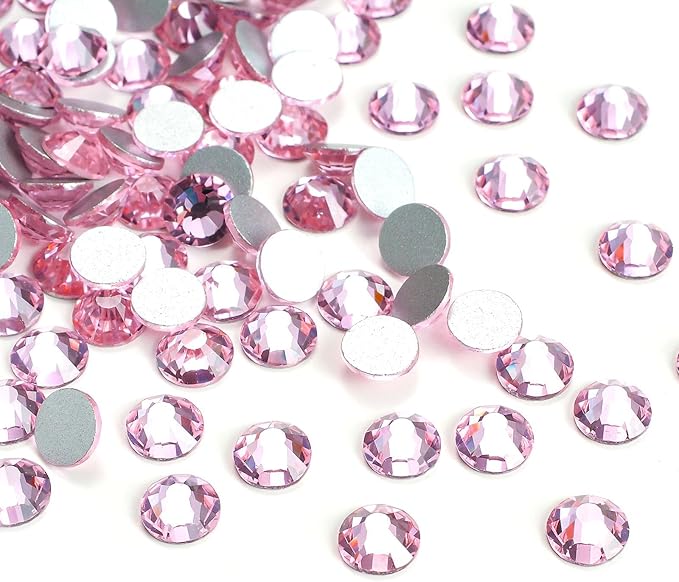 288pcs Flat Back Rhinestones Glitter Round Crystal Gems Glass Rhinestones for Crafts Nail Art Clothes Shoes DIY Decorations, Pink, SS30, 6.3-6.5mm