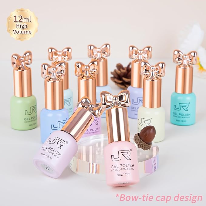 JR 10pcs 12ml HEMA Free Gel Nail Polish Set Including Red Pink Nude Gel Polish Kit UV LED Soak Off Polish Home DIY Gift C Model