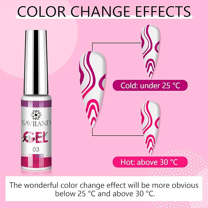 SAVILAND Temperature Color Change Gel Nail Art Polish: Nail Art Pens 6 Colors Changing Liner Gel Polish Mood Temperature Change Nail Polish Set Soak Off Nail DIY Salon Manicure Home Gift Christmas