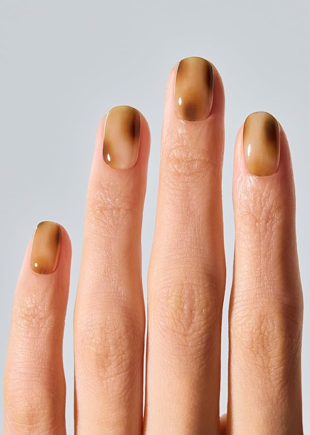 ohora Semi Cured Gel Nail Strips (N Smoky Mocha) - Works with Any Lamps, Salon-Quality, Long Lasting, Easy to Apply & Remove - Includes 2 Prep Pads, Nail File & Wooden Stick