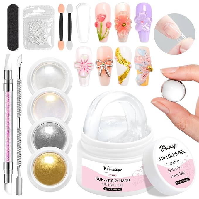 Solid Sculpture Builder Gel BISHENGYF: Non-Stick Hand 3D Nail Gel 4 in 1 Extension UV Glue for Acrylic Nails Rhinestones 3D Sculpture Hard Gels for Manicure DIY At Home