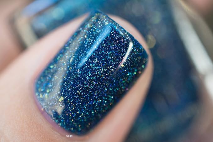 ILNP After Midnight - Prussian Blue Holographic Nail Polish with Gold Accents, Chip Resistant Manicure, Non-Toxic Nail Lacquer, Vegan, Cruelty Free, 12ml