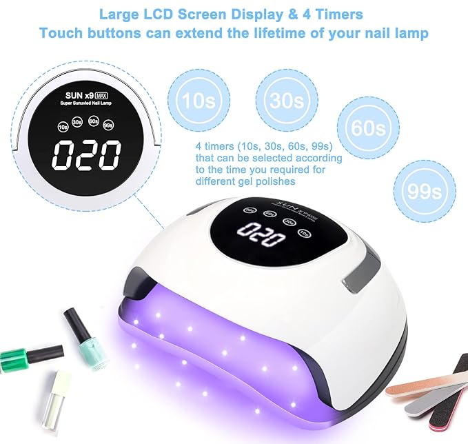 Wisdompark LED Nail Lamp 220W for Gel Nails Fast Curing Dryer with 57pcs Lamp Beads 4 Timers Professional UV Light for Home Salon Nail Art Tools White