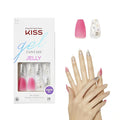KISS Gel Fantasy Press On Nails, Nail glue included, 'Fun & Jelly', Pink, Medium Size, Coffin Shape, Includes 28 Nails, 2g glue, 1 Manicure Stick, 1 Mini File