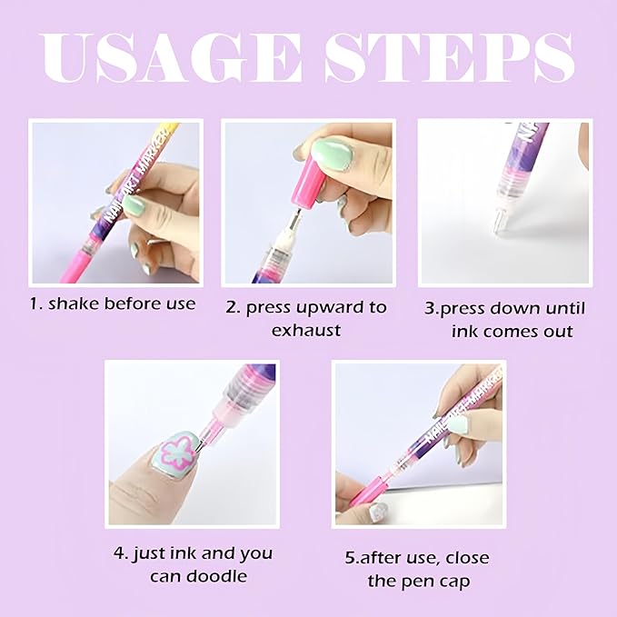 Nail Art Markers for Gel Nails,12 Colors Nail Art Pens Set DIY Nail Art Marker Drawing Painting 3D Nail Polish Pens, Quick Dry Graffiti Dotting Point Liner Pens for DIY Nail Art (24 Pcs)