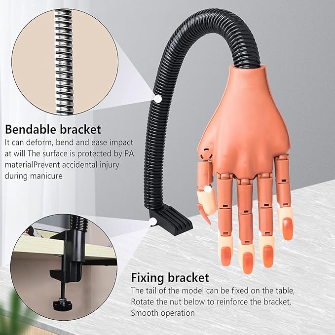 Nail Practice Hand for Acrylic Nails, Flexible Nail Maniquin Hand to Practice Nail Art, Movable Nail Training Hands for Beginners Nail Skills Practicing with 200pcs Fake Nails Tips