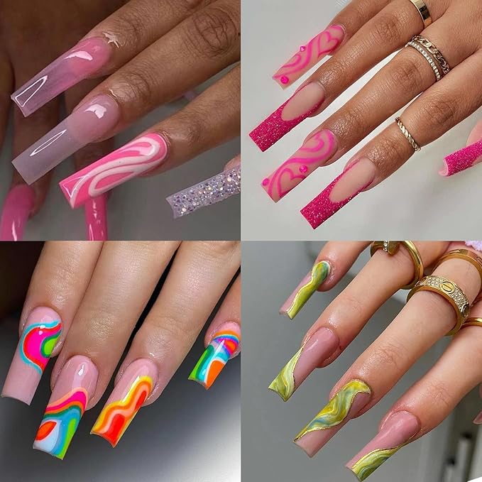 Long Square Nail Tips, 240Pcs Full Cover Soft Gel Nail Tips Pre-shaped 2XL Straight Shape Clear Acrylic False Nail Fake Nail Extension Press On for Salon Home DIY 12 Sizes