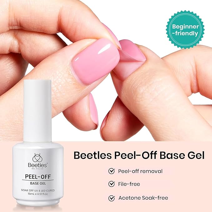 Beetles 15ml Peel Off Gel Base Coat for Gel Nail Polish, UV LED Lamp Cure, Easy Peel Removal, Damage-Free, Quick Manicure Change