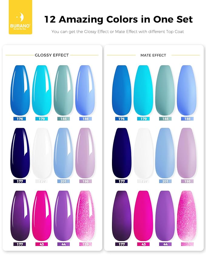 BURANO Poly Nail Gel Set, 12 Colors Nail Poly Nails Extension Gel Kit for Beginner Professional Salon Using Home DIY 15g (kit01, 15g)