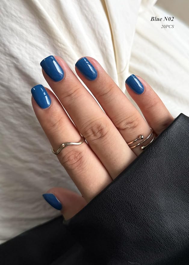 Semi Cured Gel Nail Strips (Blue N02), 20 Pcs Gel Nail Wraps, Stickers, Salon Quality, Long Lasting, Works with Any UV Lamps