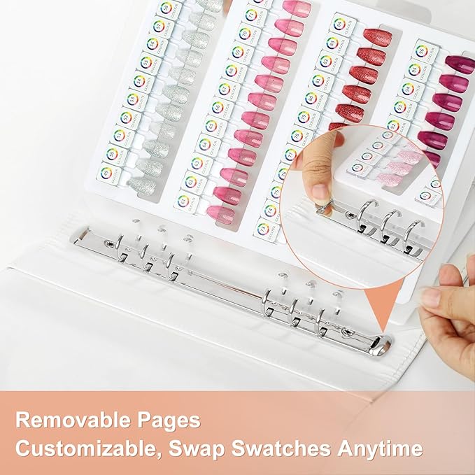 96 Magnetic Nail Swatch Book,Leather Nail Color Display Book with 96 Magnetic Tips & Number Labels,Professional Nail Salon Color Display Book for Easy Preview & Storage ( 2 Page )